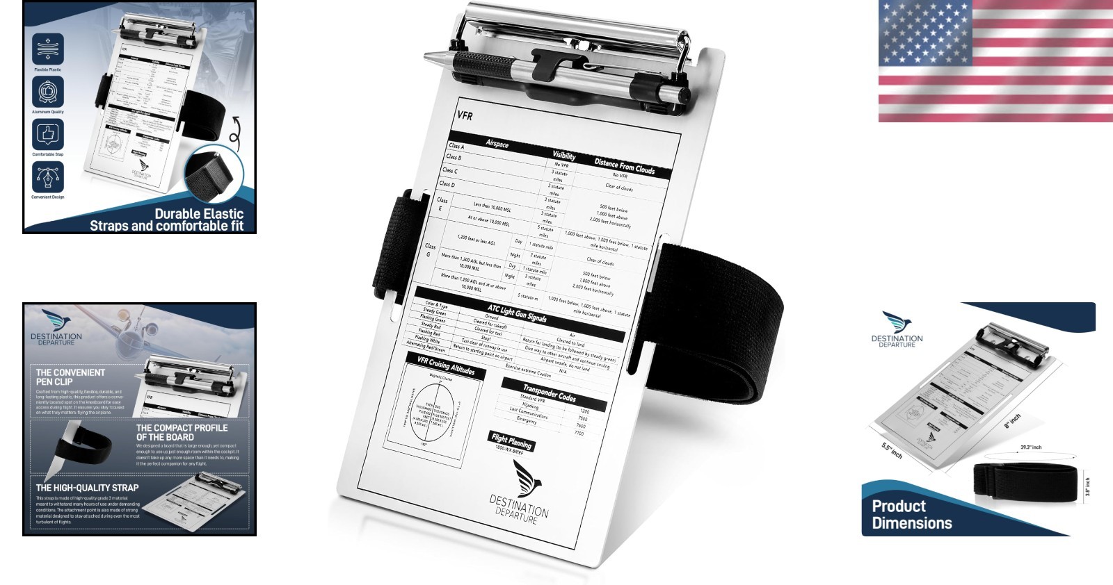 VFR Pilot Kneeboard - Durable Aviation-Grade Aluminum with Strap & Pen Holder