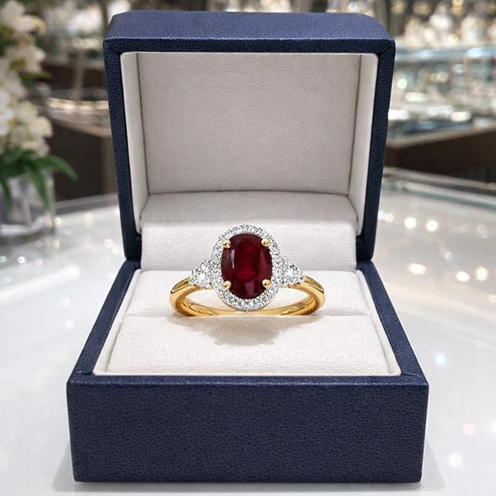 2.45 Ct Oval Cut Natural Ruby Diamond Engagement Ring 14k Yellow Gold Size 7
