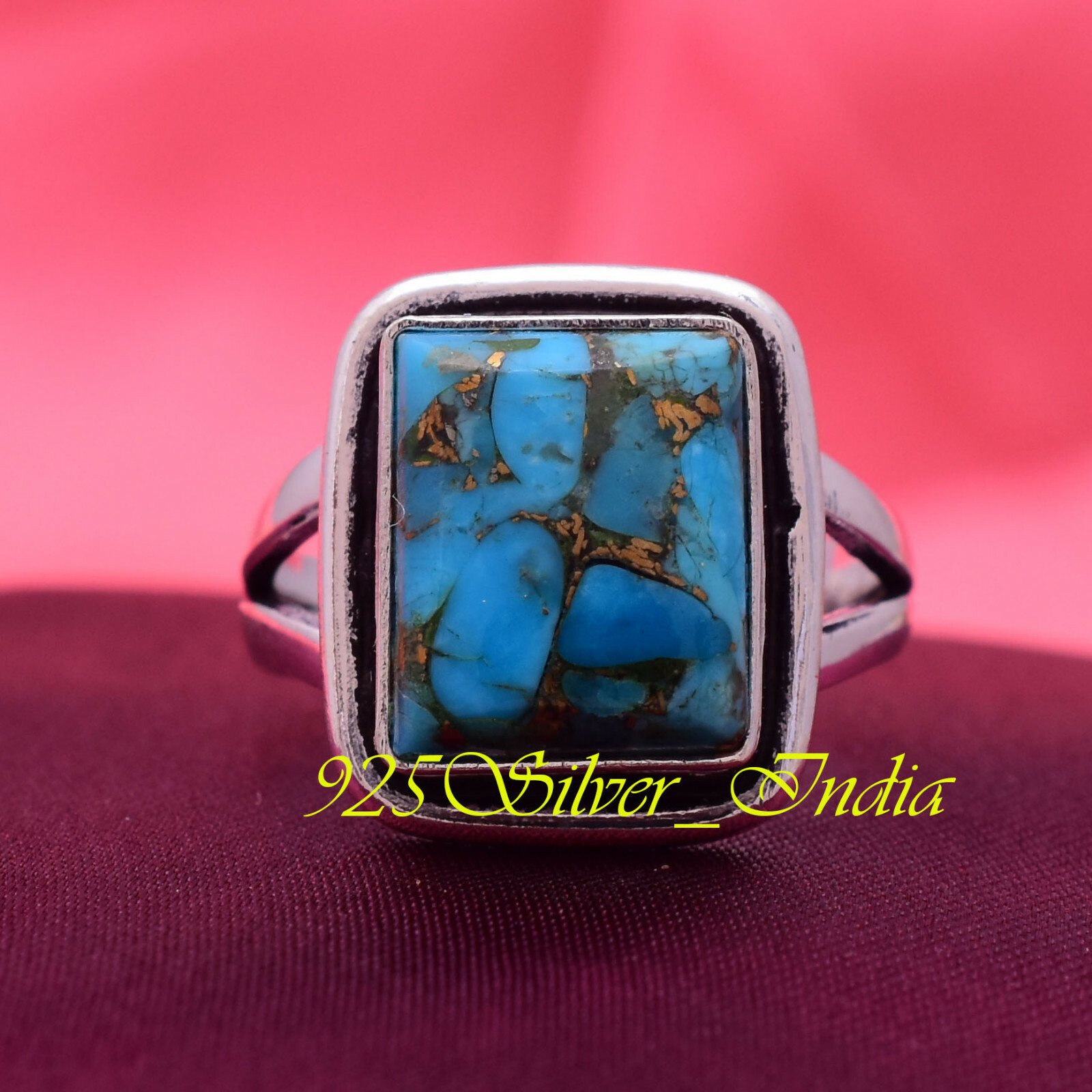 Pretty Blue Copper Turquoise Gemstone 925 Sterling Silver Handmade Ring All Size