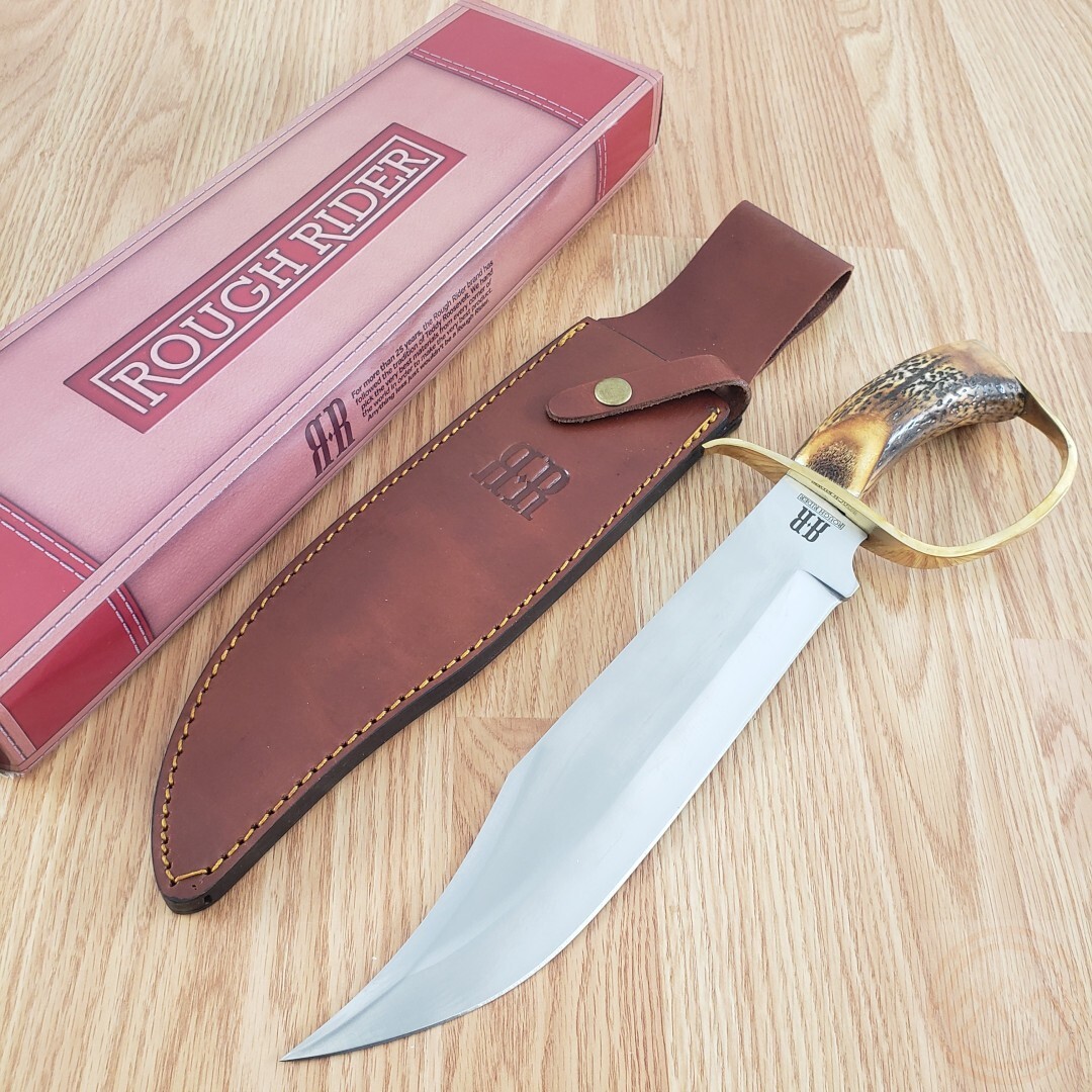 Rough Ryder Fixed Knife 10.5" Satin Finish Stainless Blade Stag Bone Handle