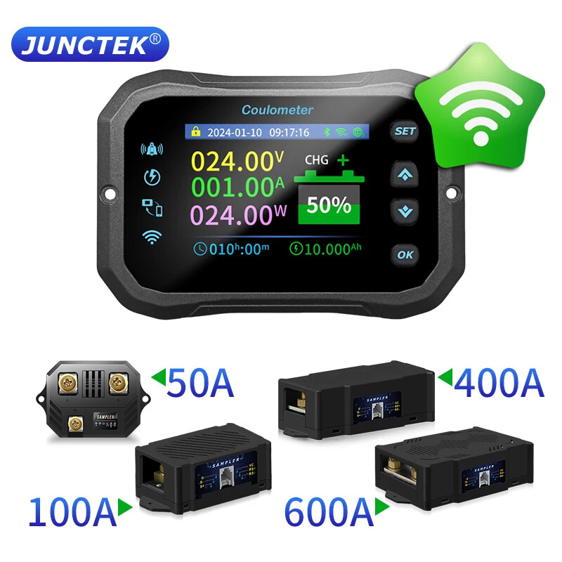 WiFi Power Coulomb Meter Volt-Ammeter Battery Capacity Monitor RV Battery Tester