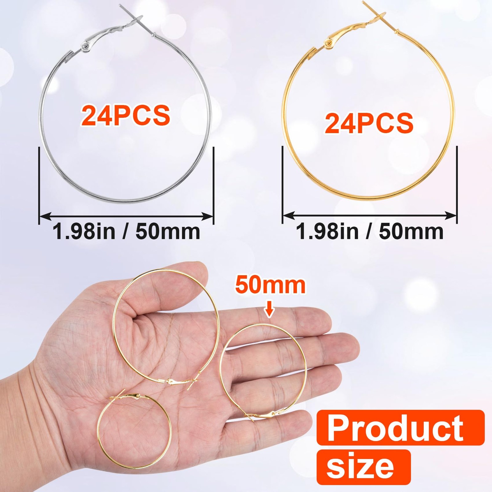 48pcs Hoop Earrings Findings, Hypoallergenic Round Earring Loop, Open Beading E