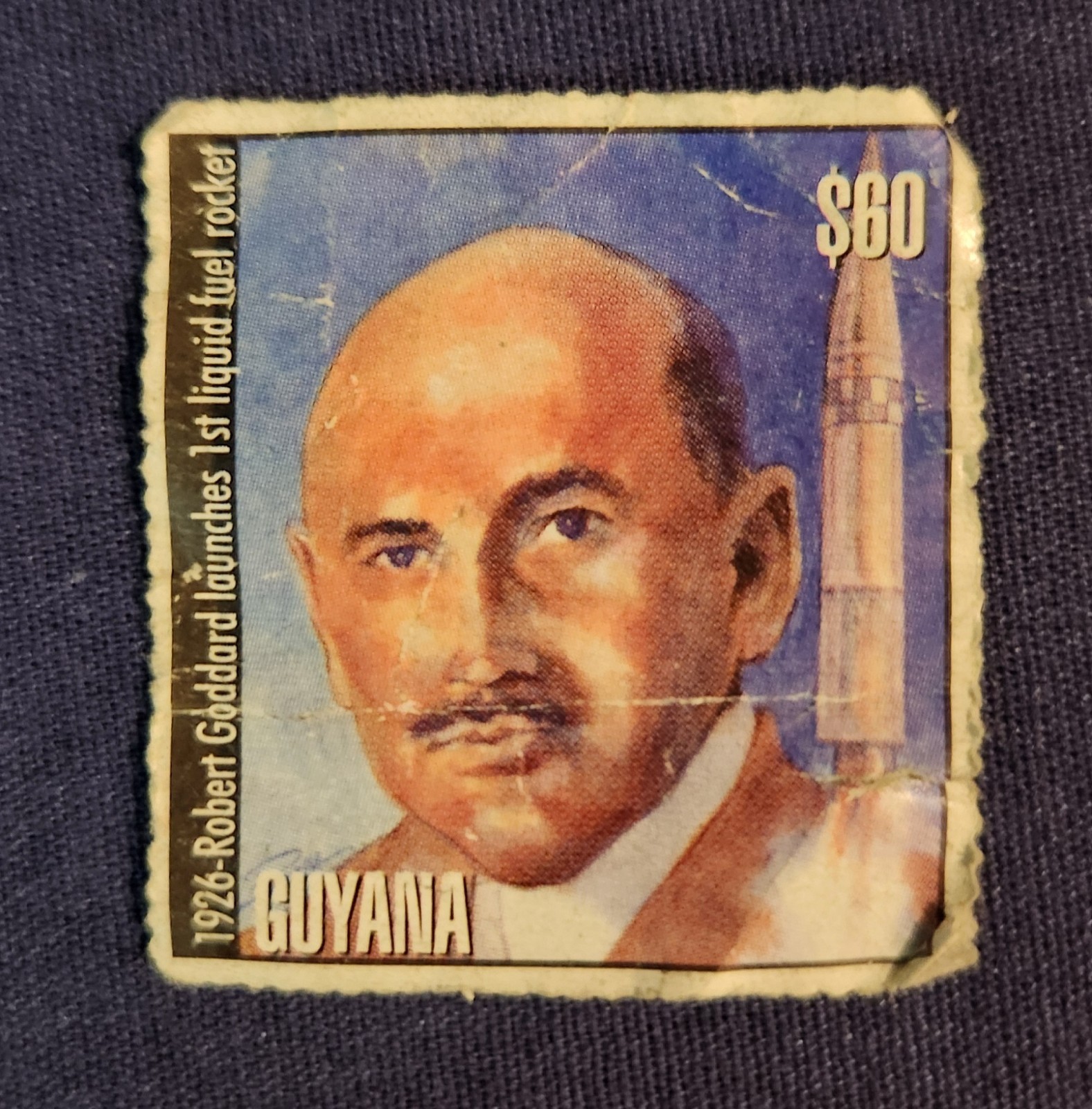 Rare Guyana $60 Robert Goddard 1st Liquid Fuel Rocket 1926 Stamp Vintage