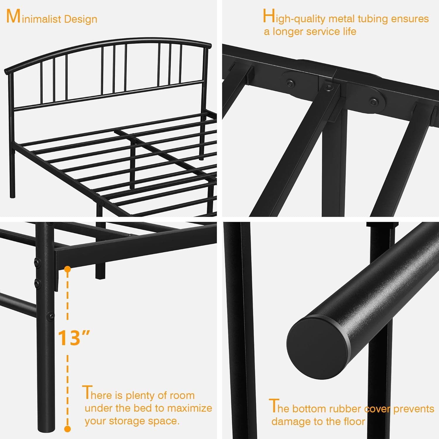 Sturdy Queen Bed Frame with Headboard, 14" Metal Platform, No Box Spring Needed