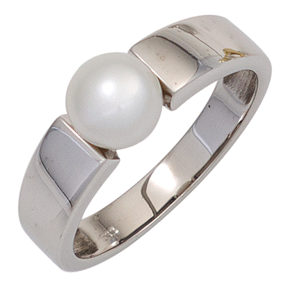 Jobo ladies' ring 333 gold White gold 1 freshwater pearl gold ring pearl ring RW: 52