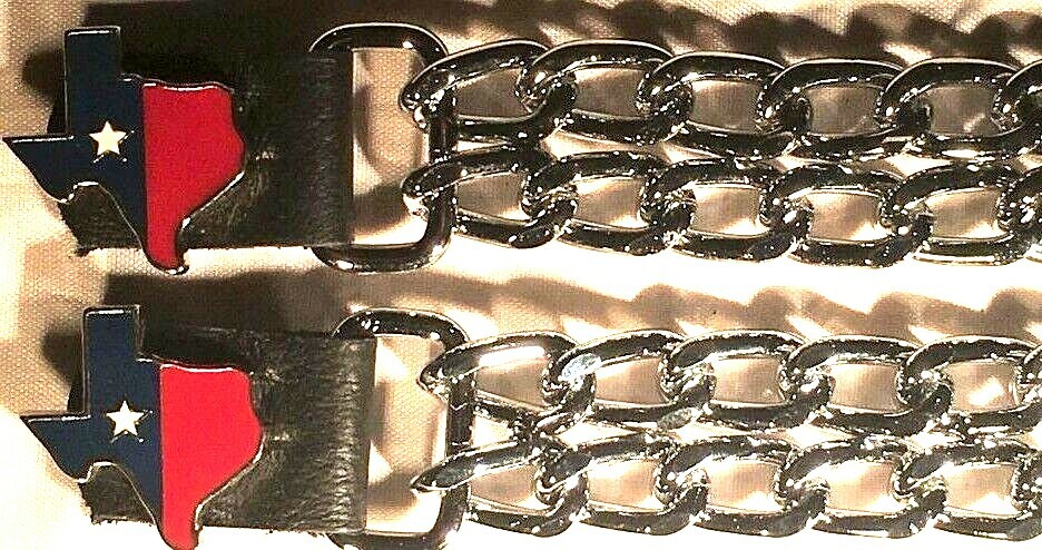 2 TEXAS STATE FLAG DIAMOND CUT CHROME CHAIN MOTORCYCLE VEST EXTENDERS USA