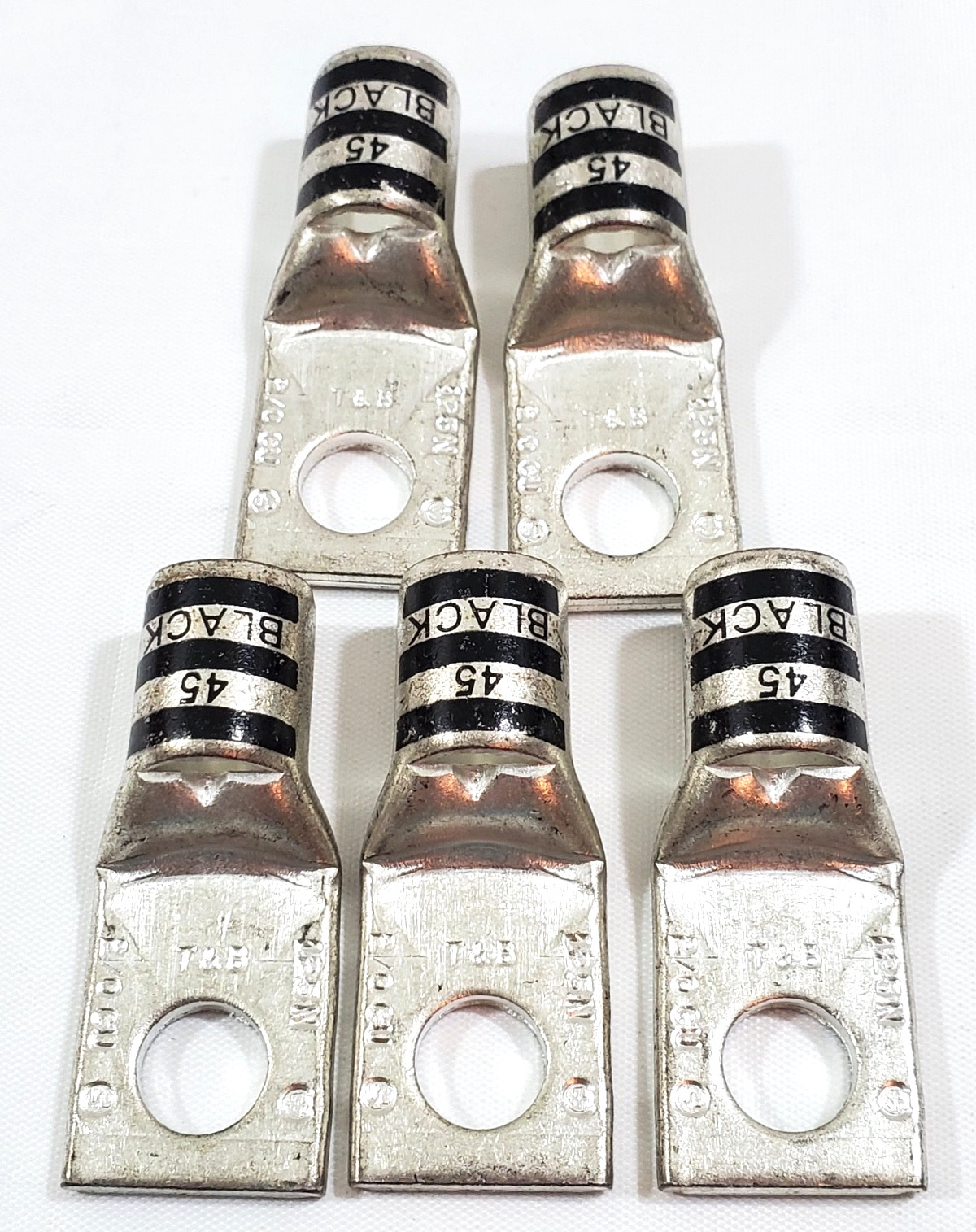 Lot of 5 Thomas Betts 54110 Short Barrel 2/0 AWG Crimp Lugs 3/8" Hole 600 Volt