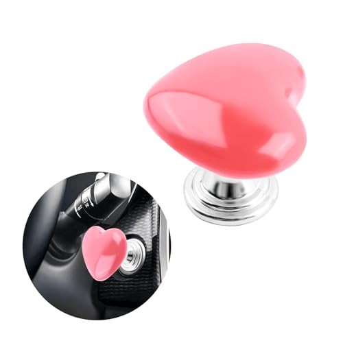 Car Push Start Button Cover with Heart Shape,Press-Designed Push to Start Pink