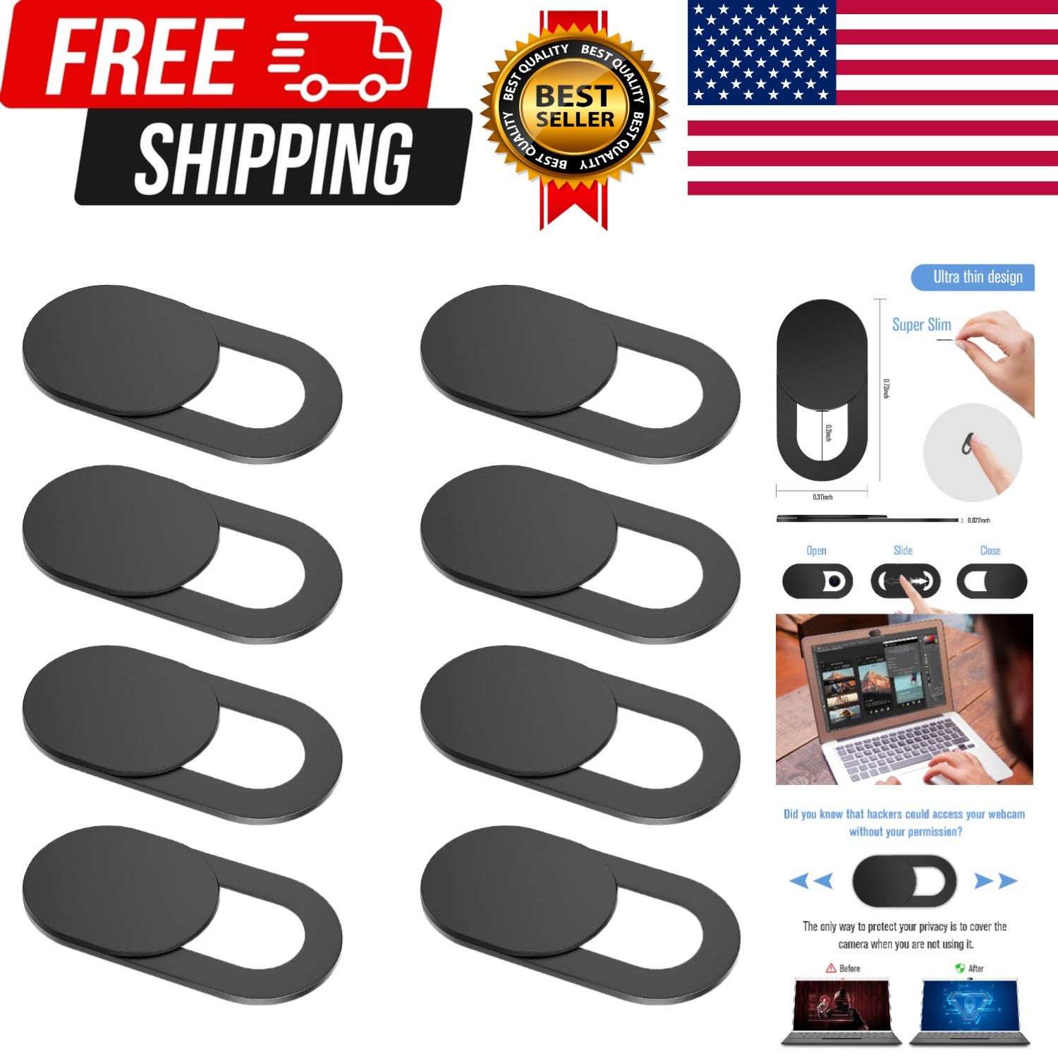 Laptop Camera Cover Slide, [8 Pack] Ultra-Thin Webcam Cover Compatible with C...
