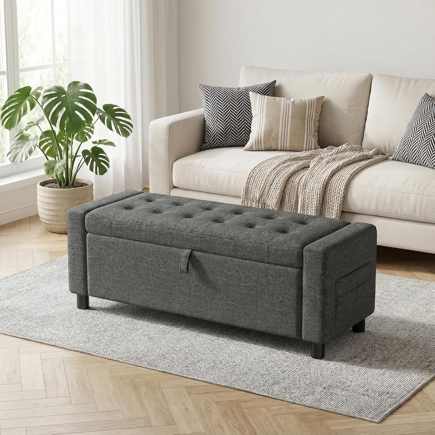 Amada 46" Ottoman with Storage,Storage Ottoman Bench with Safety Hinge, Hidden C