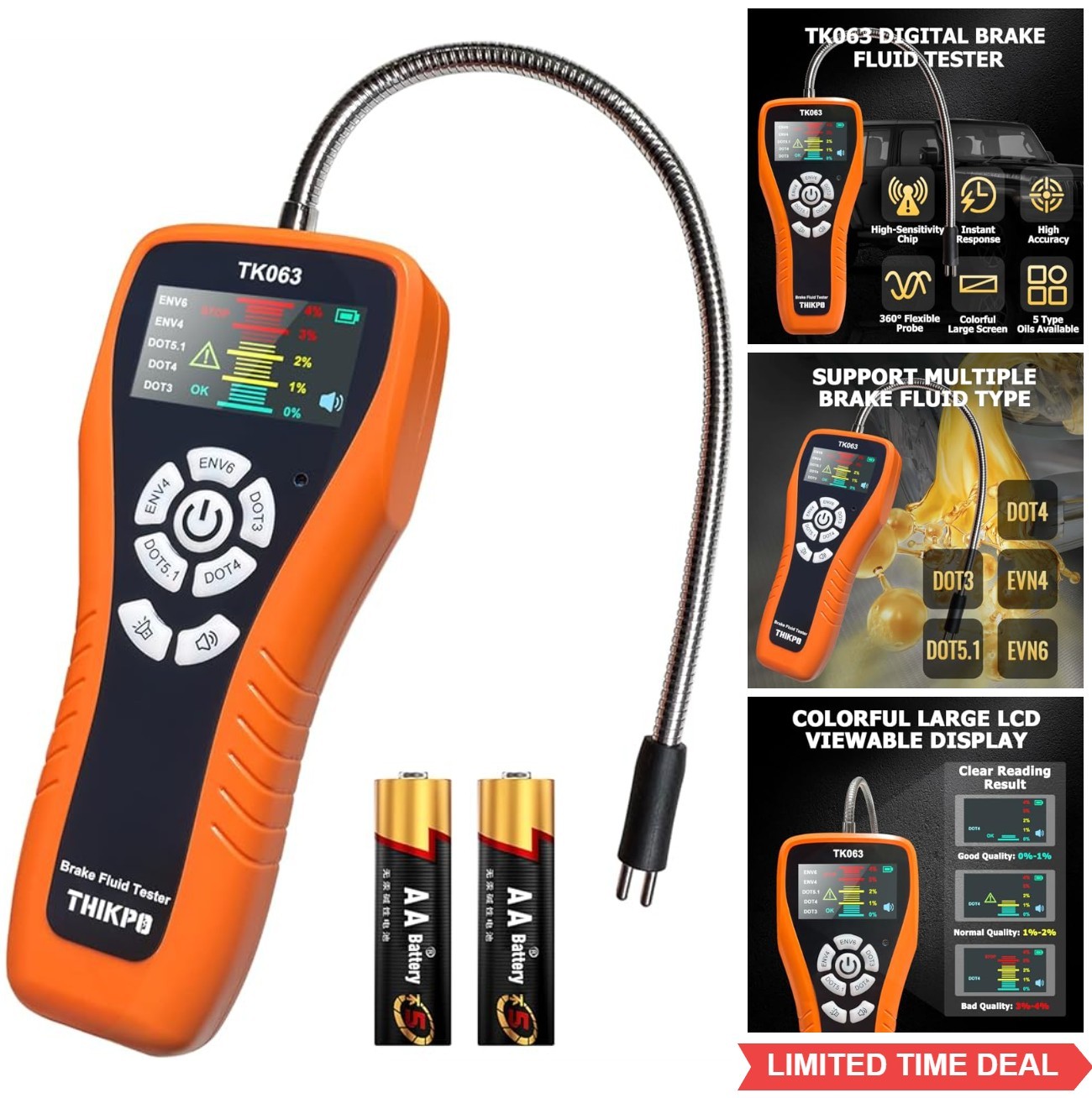 Brake Fluid Tester for DOT3 DOT4 DOT5.1 EVN4 EVN6 Digital Moisture Analyzer LCD