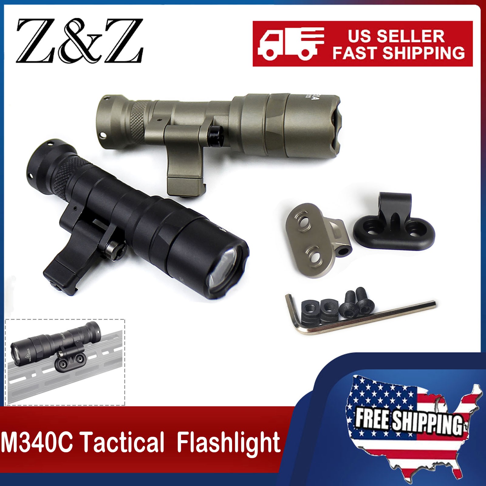 M340C White LED Weapon Light with Remote Switch Hunting Fit Picatinny/ Mlok Rail