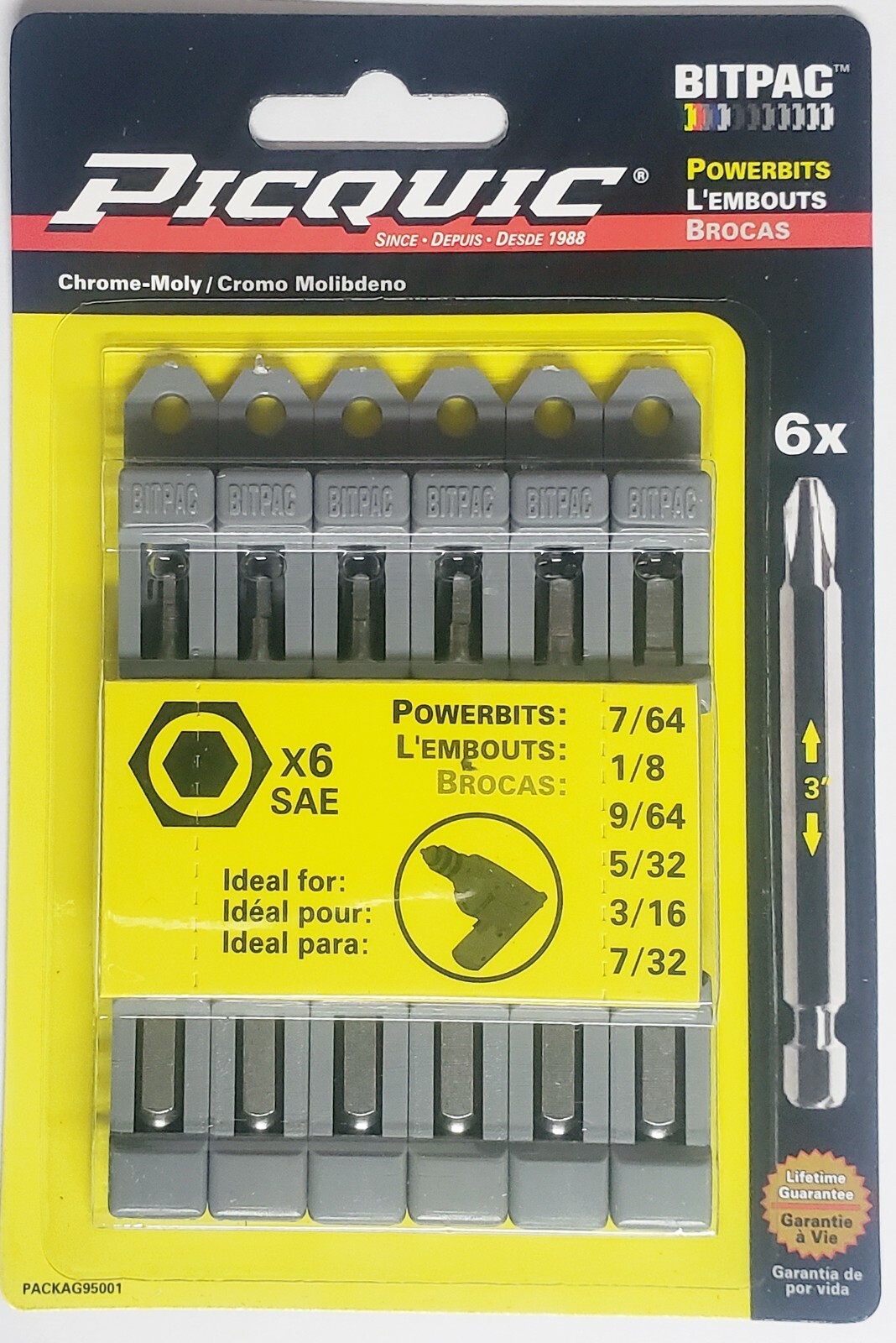 Picquic BitPac Bit Pack Replacement Set Robertson Hex Allen Torx Slotted SAE