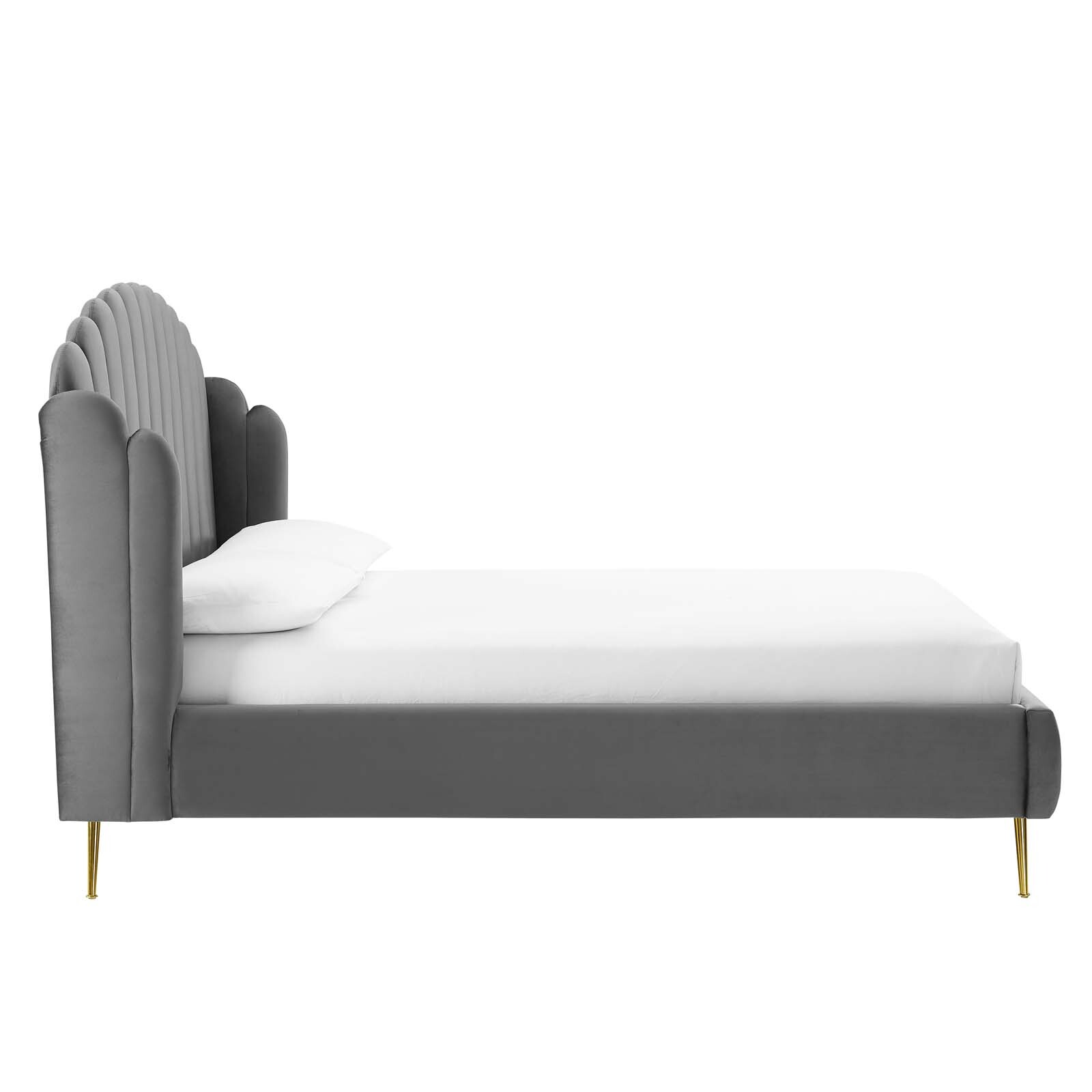 Modway Lana Performance Velvet Queen Wingback Platform Bed in Gray