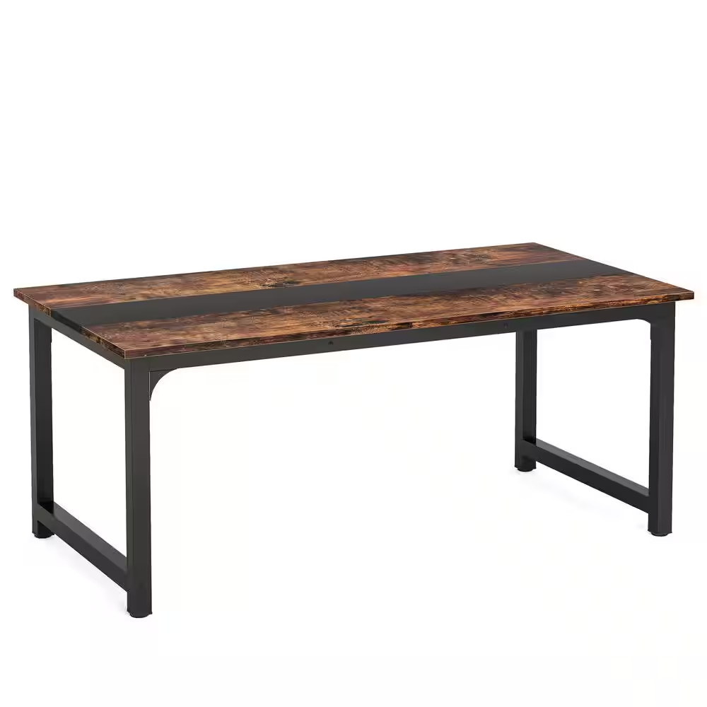 63 In. Rectangular Brown Wood Computer Desk Study Writing Table for Home Office