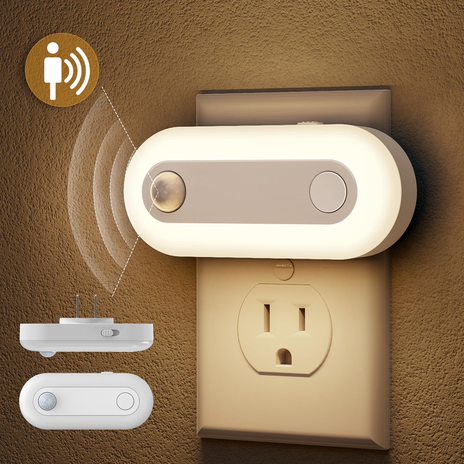Plug-in LED Night Light with Motion Sensor & Dusk to Dawn Sensor, Dimmable Wa...