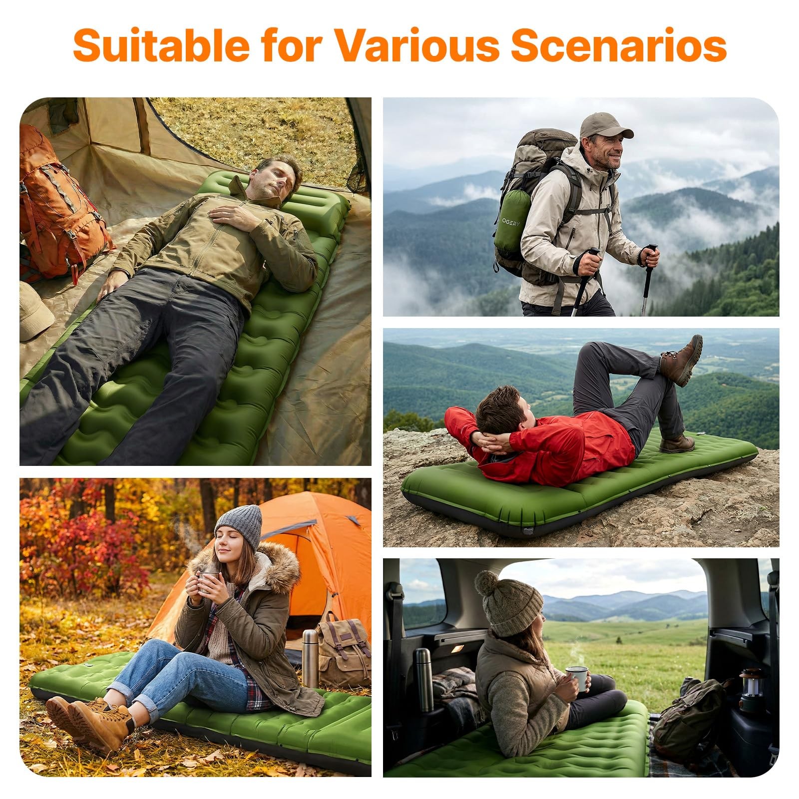OGERY Sleeping Pad, Ultralight Inflating Pad for Single, Green