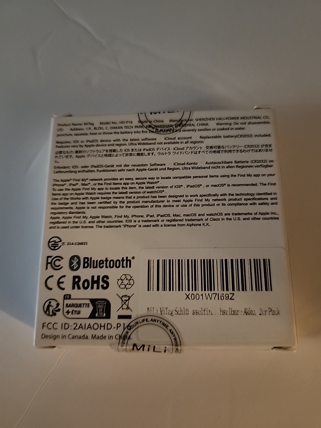 MiLi MiTag Bluetooth Tracker for Apple Find Mi Google Certified Key BLK