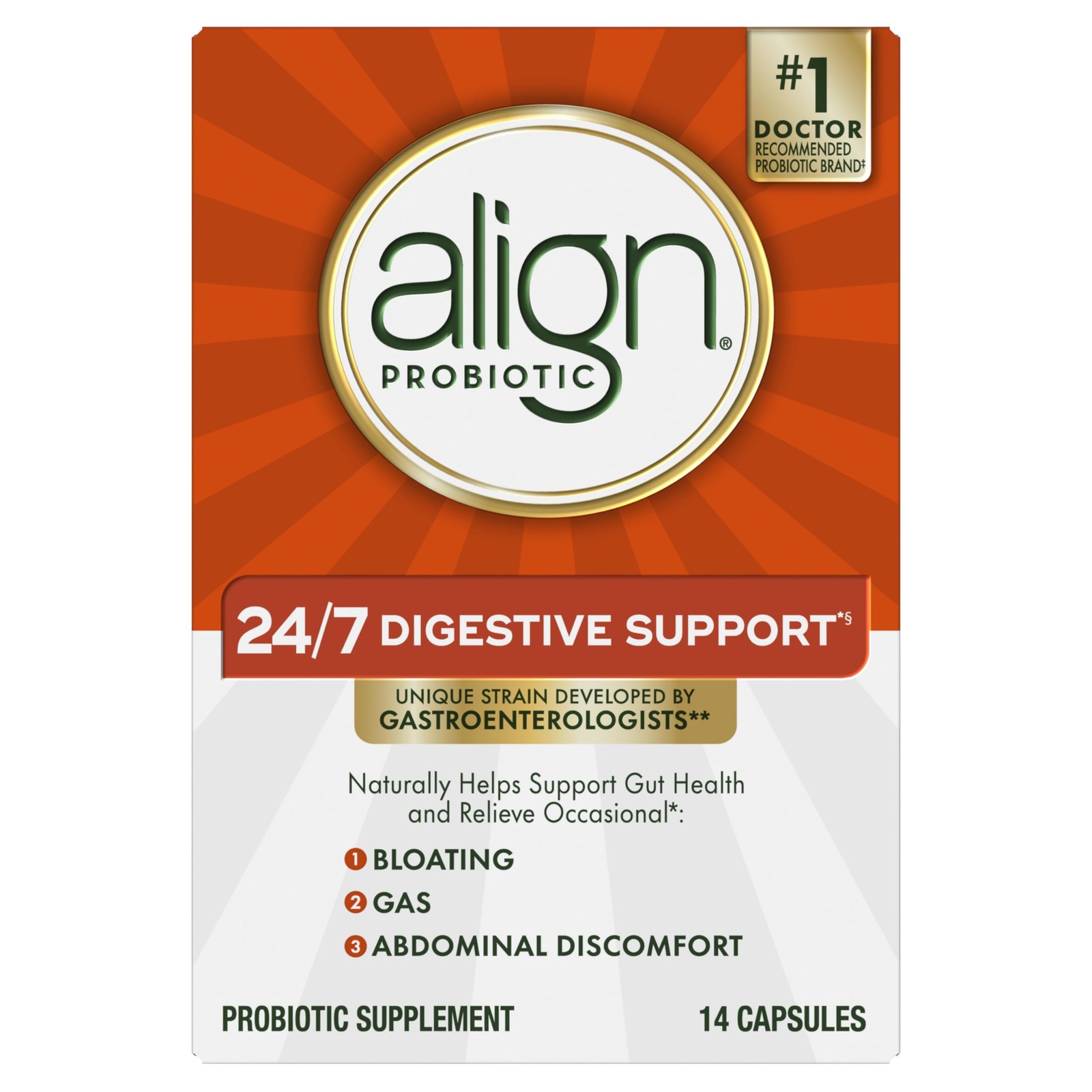 Align Probiotic, 24/7 Digestive Support*§, Probiotics 14 Count (Pack of 1)