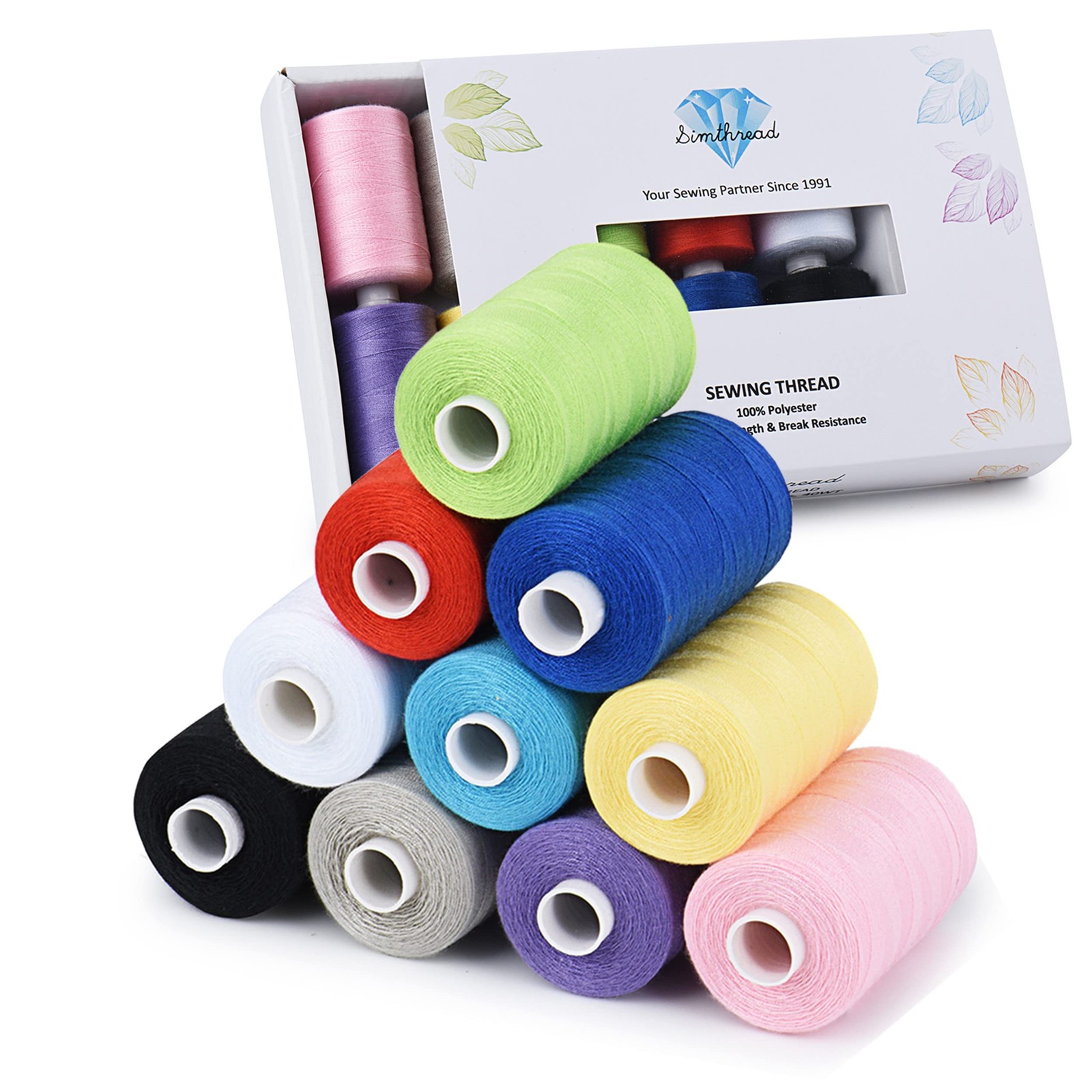 10-Spool 1000 Yards Each All Purpose Sewing Thread Assorted Basic Colors