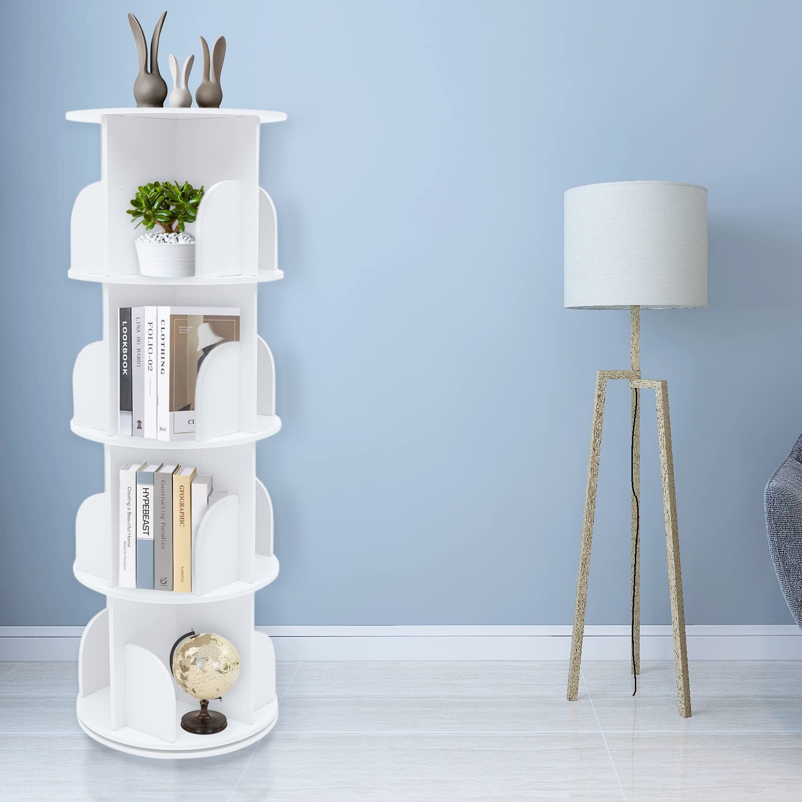 Rotating Bookshelf 360 Display Floor Standing Bookcase Storage Rack 4 Tier