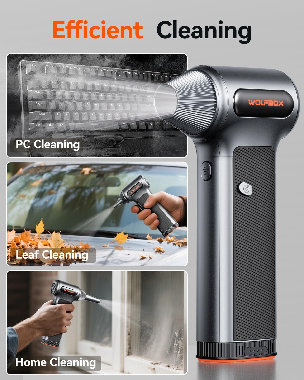 MF200 Compressed Air Duster with Removable Battery & 4 Nozzles, Cordless 3-Sp...