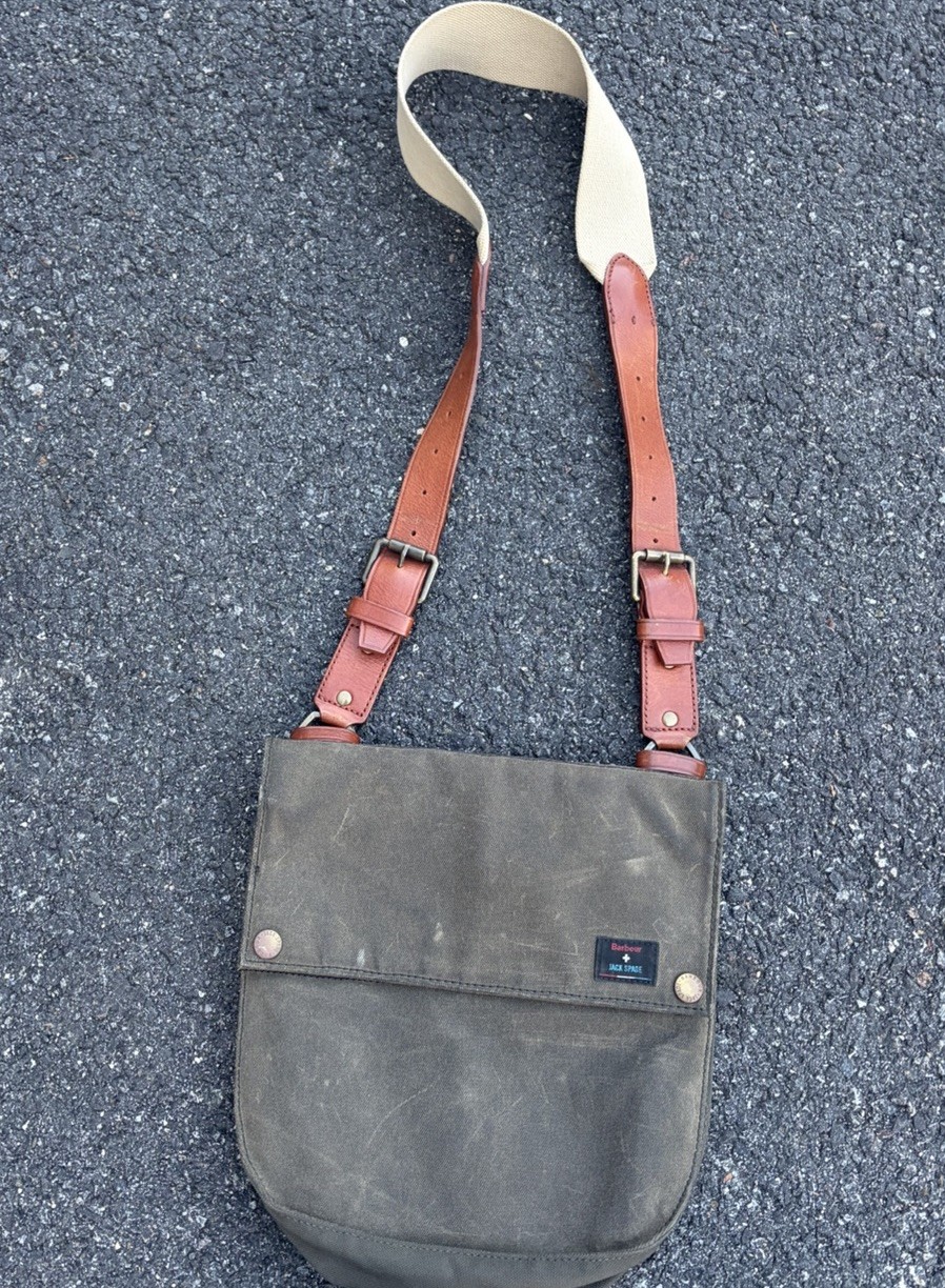 Barbour + Jack Spade Waxed Canvas Olive Handbag Messenger Shoulder Bag Very Rare
