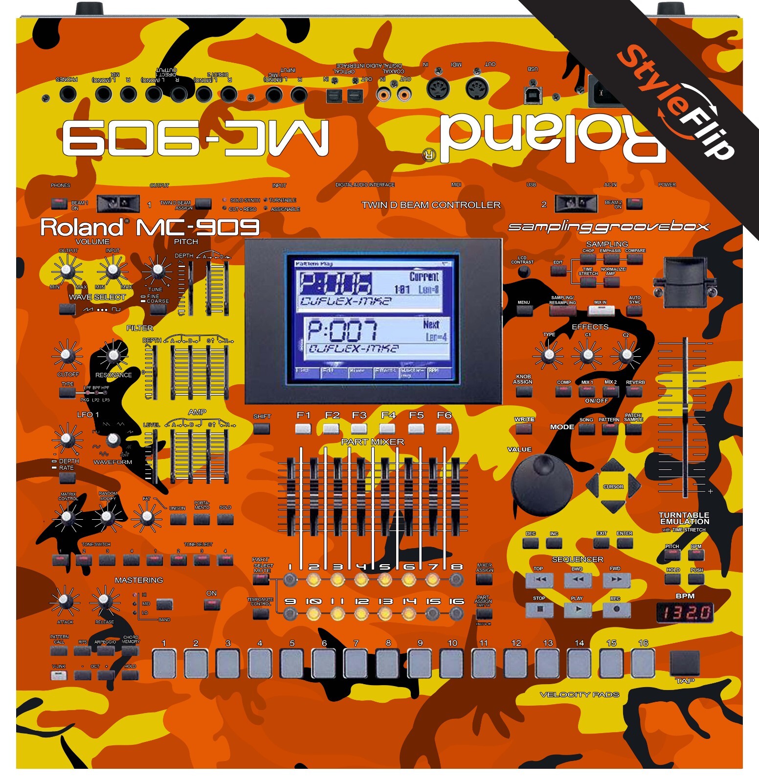 Roland MC-909 Skin | Orange Camo | Protective Decal | StyleFlip Skins