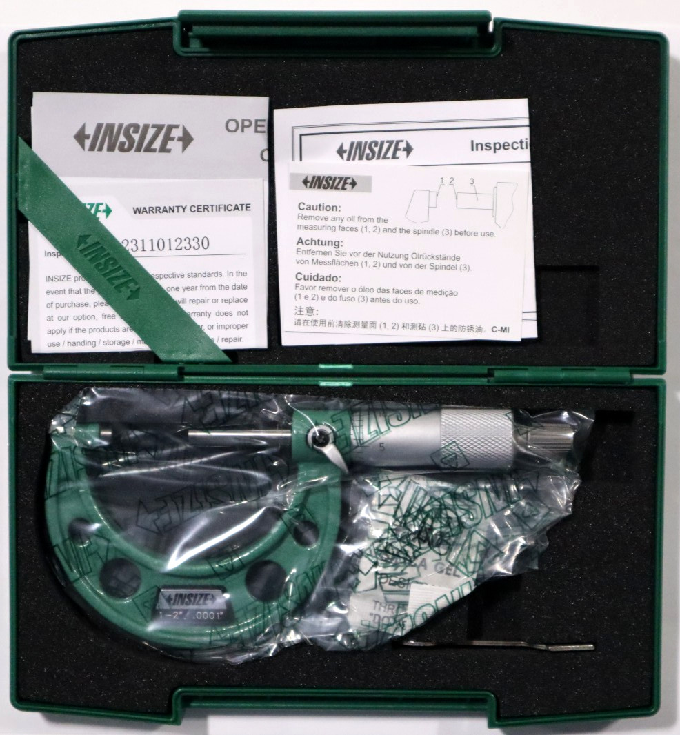 INSIZE 1-2" OUTSIDE MICROMETER, 0.0001" GRADUATION 3203-2A