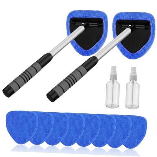 2-Pack Windshield Cleaner Tool, Extendable Handle Auto Detailing Kit with 8