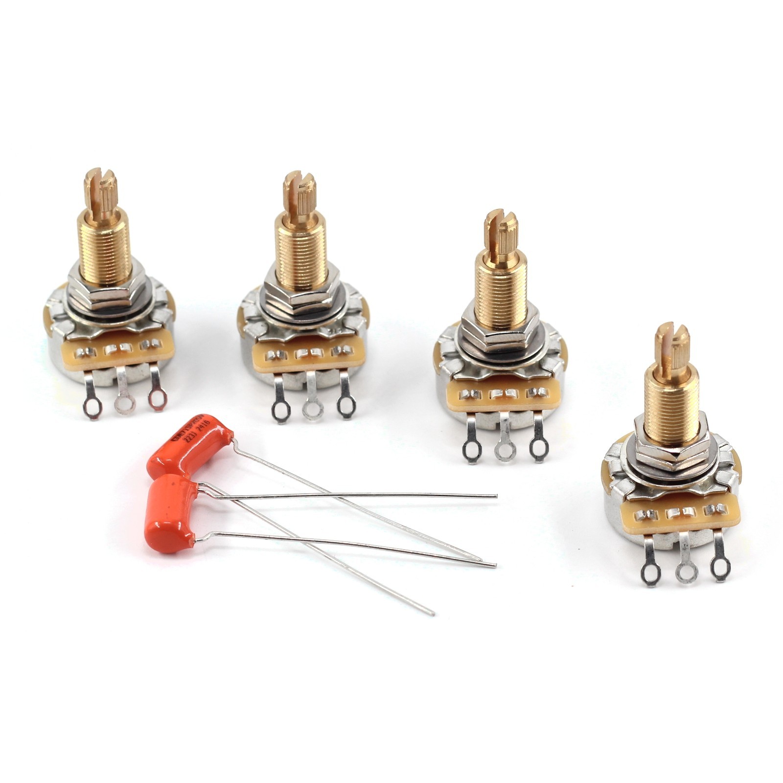 The Art of Tone CTS 500k Pots (4x) - Long Shaft + Orange Drop .022uF Caps (2x)