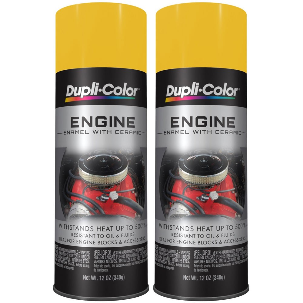 Duplicolor DE1642 (2-Pack), Engine Enamel Paint, Daytona Yellow, 12 oz Aerosol