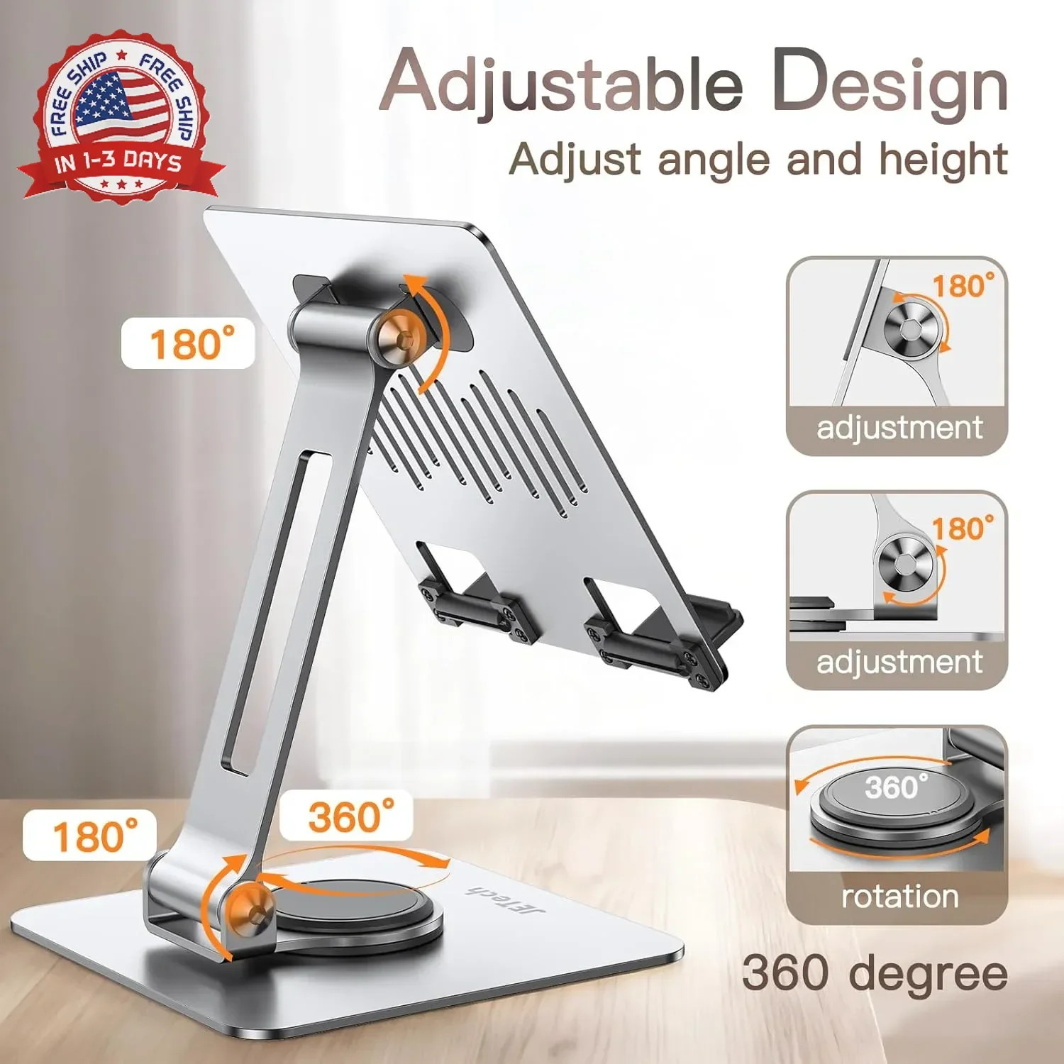 Tablet Stand, Adjustable Swivel Desktop Holder with 360 Degree Rotating B