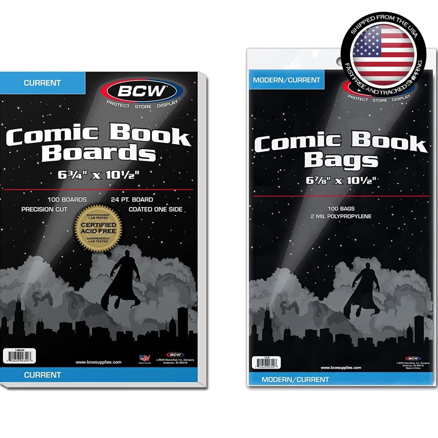 Comic Boards and Bags Combo 100 Pack Polypropylene Acid-Free Archival 6.875x10.5