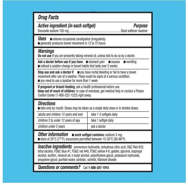 Equate Stool Softener Laxative Softgels for Constipation, 100 mg, 400 Count