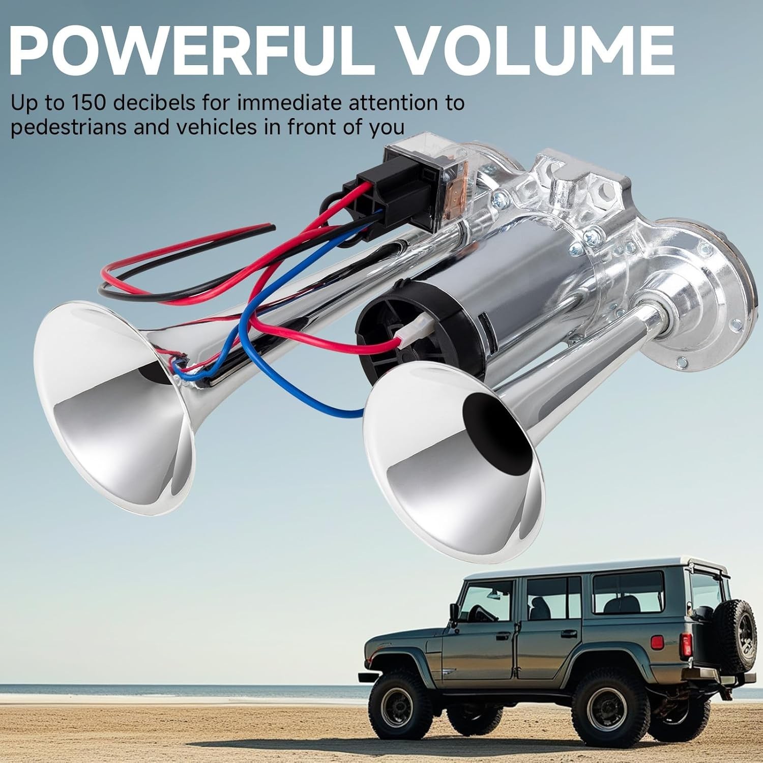 Electric Air Horn with Compressor and Button kit Integrated Horn-Silvery-Switch