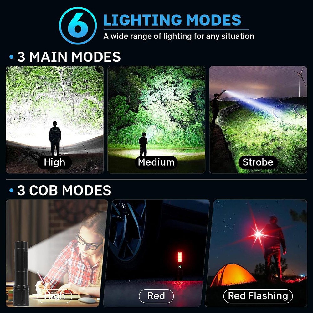2Pack 99000000LM Super Bright LED Tactical Flashlight Rechargeable Flashlights