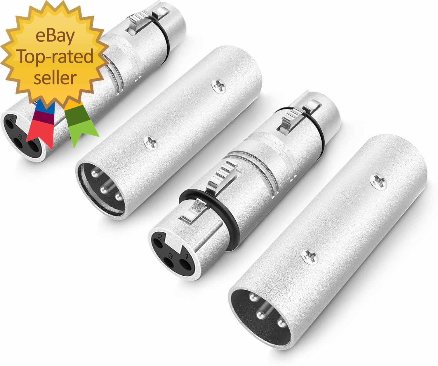 XLR Adapter 4 Pack (2-Pair), 2 Male to Male Connector & 2 Female to Female Coupl