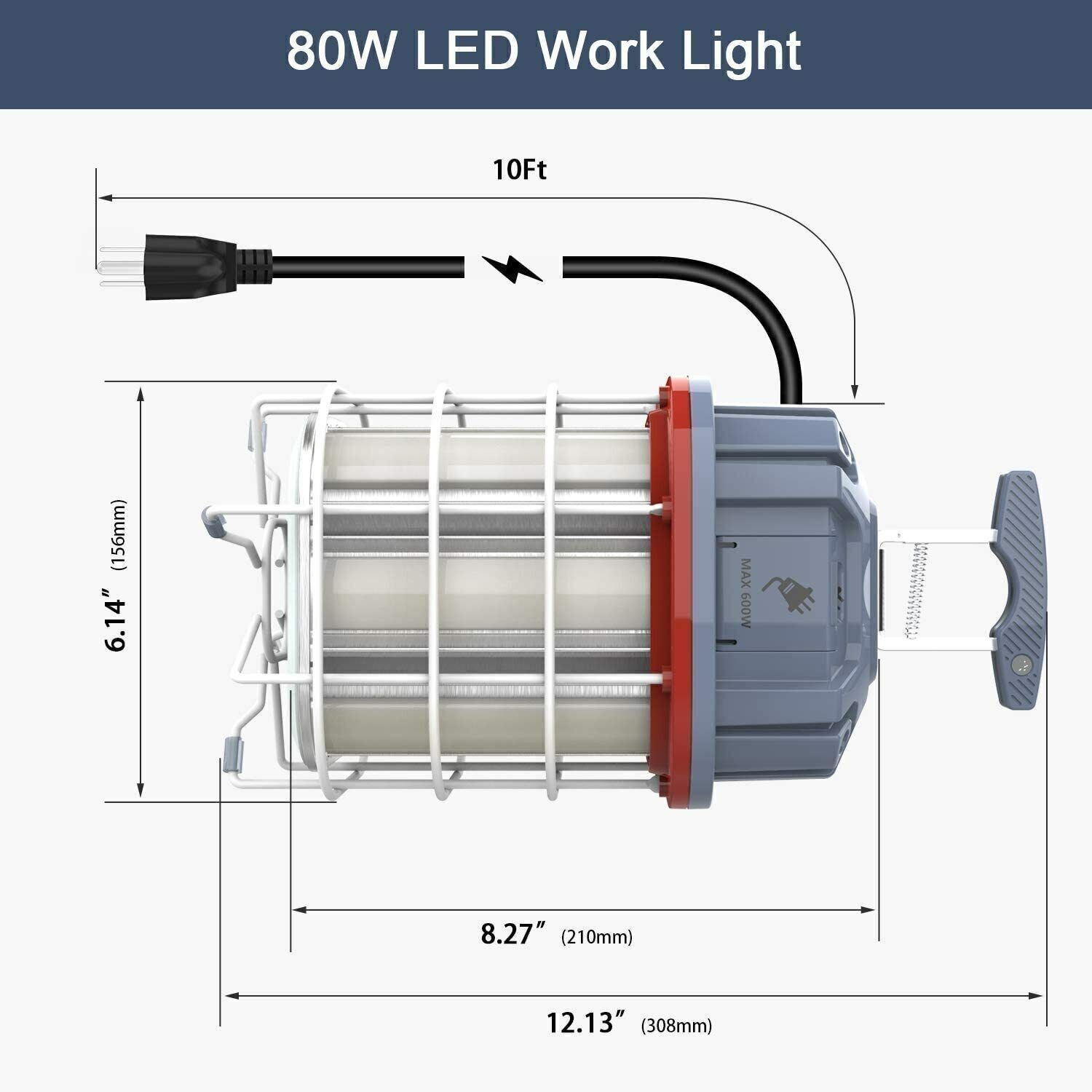 80W LED Temporary Work Light 11600LM Linkable Construction Job Site Light 5000K