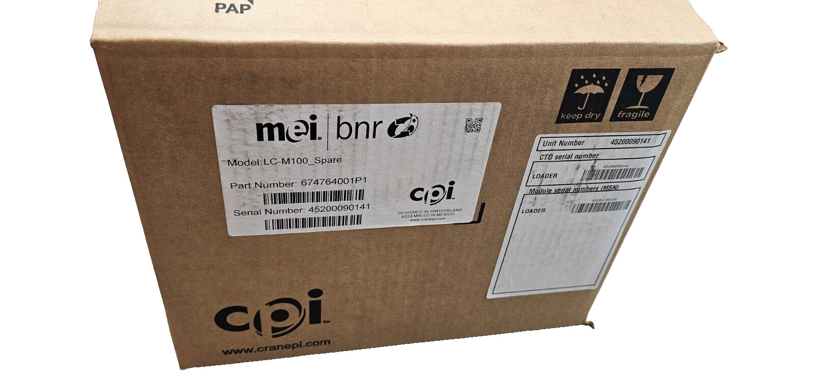 New MEI BNR Cash Loader Box LC-M100 674764001 P1 MMA w/ Locking Key