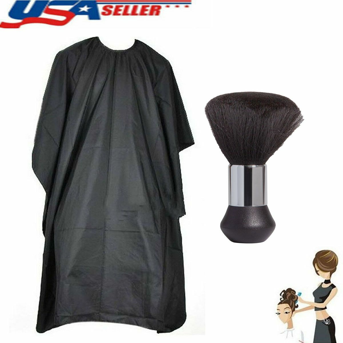 Hair Cutting Cape Barber Hairdressing Cloth Salon Gown Apron with Brush Set US