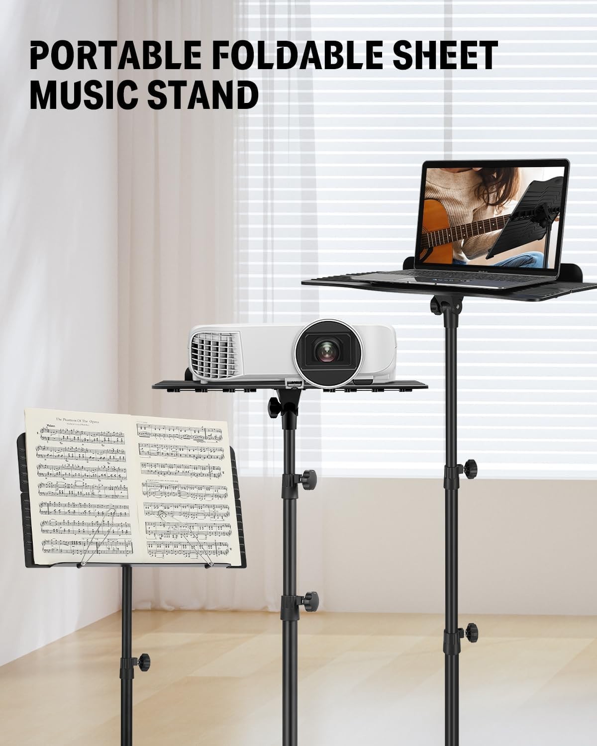 Foldable Music Stand with Light and Accessories - Versatile for Stage or Studio