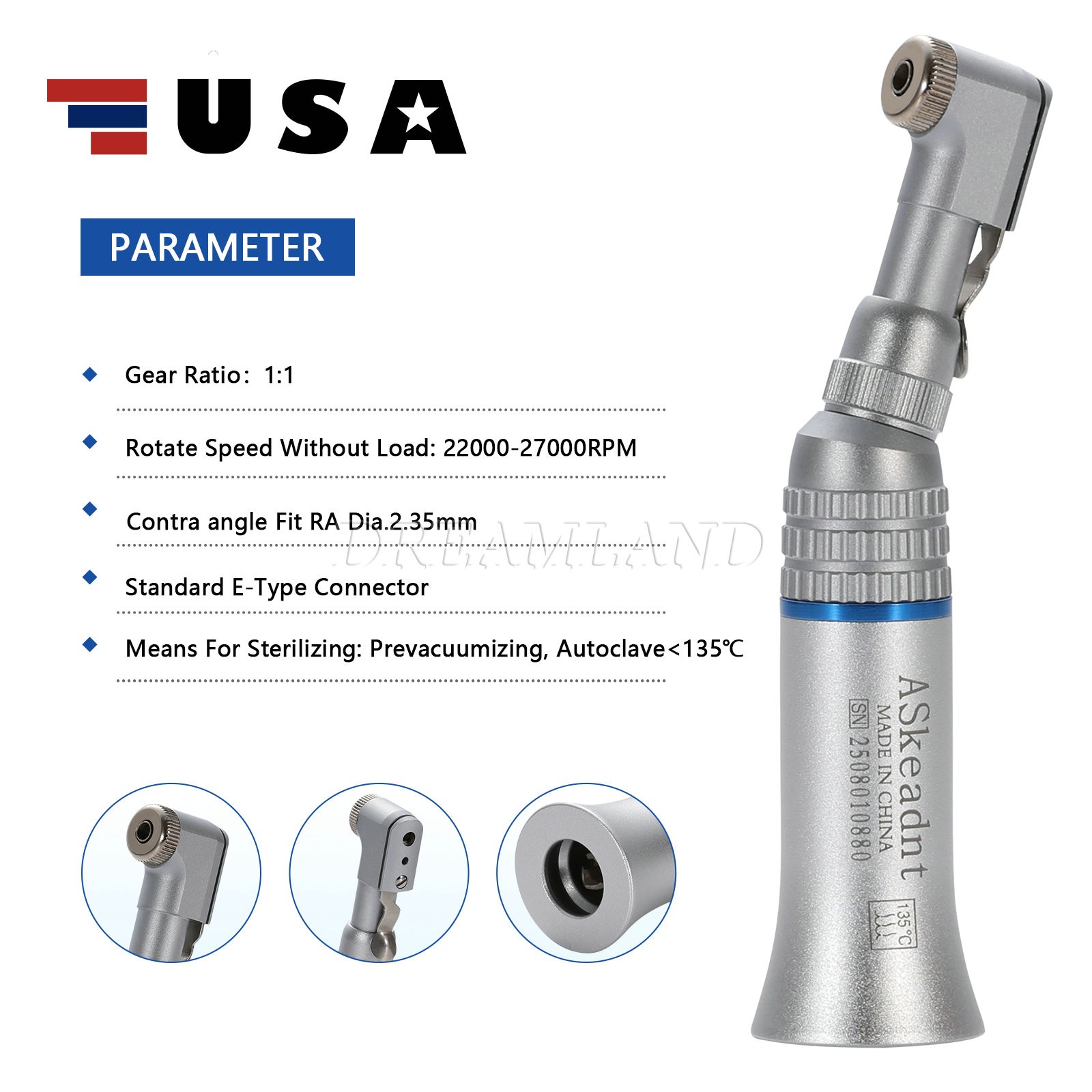 NSK Style Dental Slow Low Speed Handpiece Contra Angle E-TYPE ASKEADNT