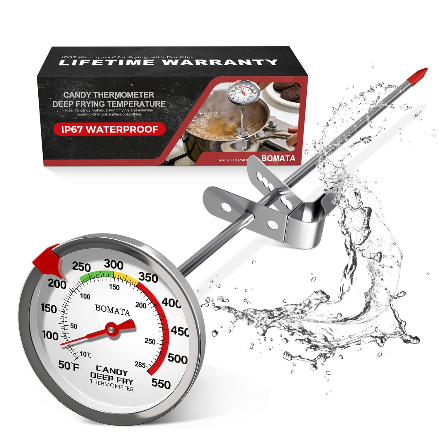 Candy Thermometer with Pot Clip, Waterproof IP67 and 2.5" Display Deep Fry Oil T