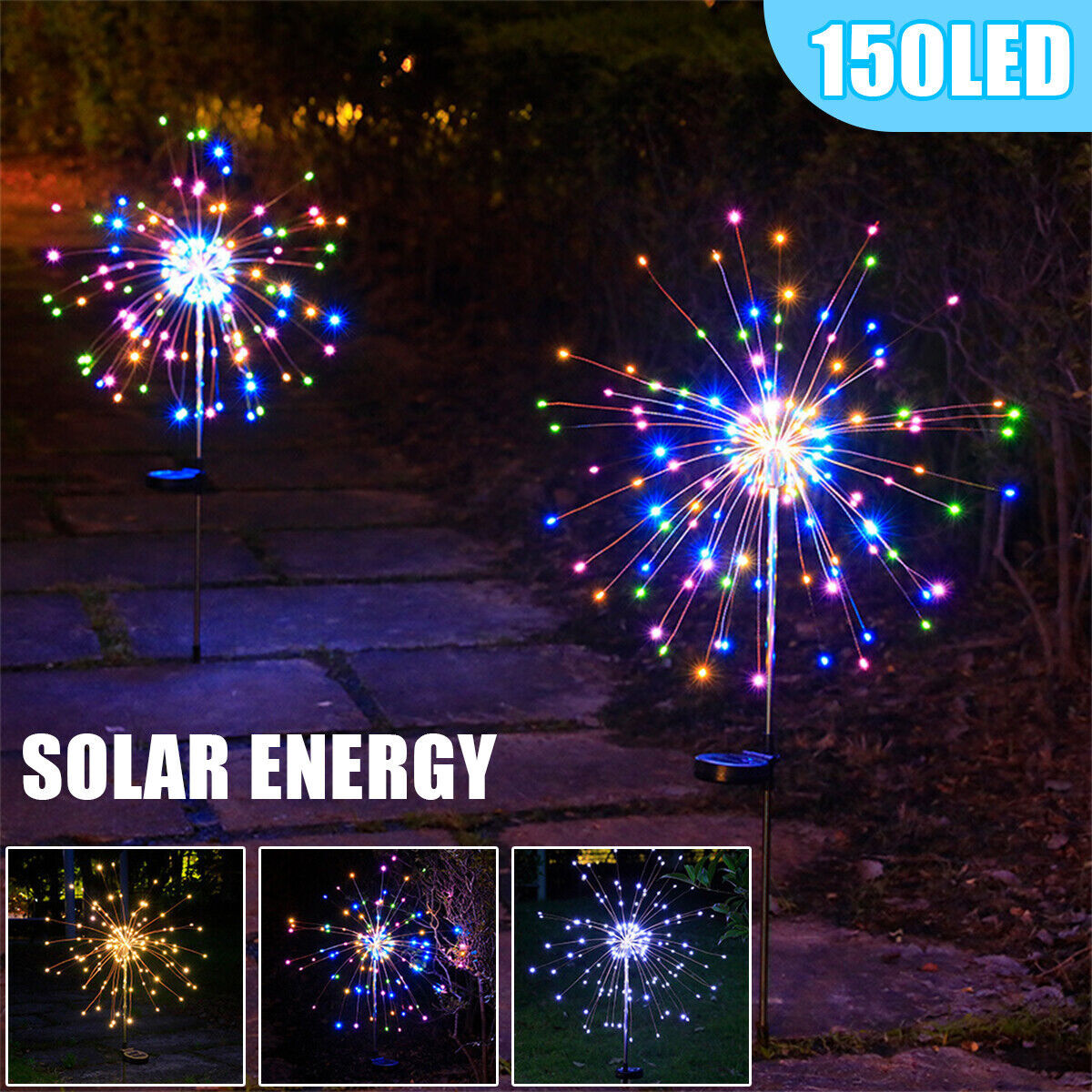 Christmas Solar Firework Sparklers Fairy Lights Outdoor Path Lawn Garden Decor