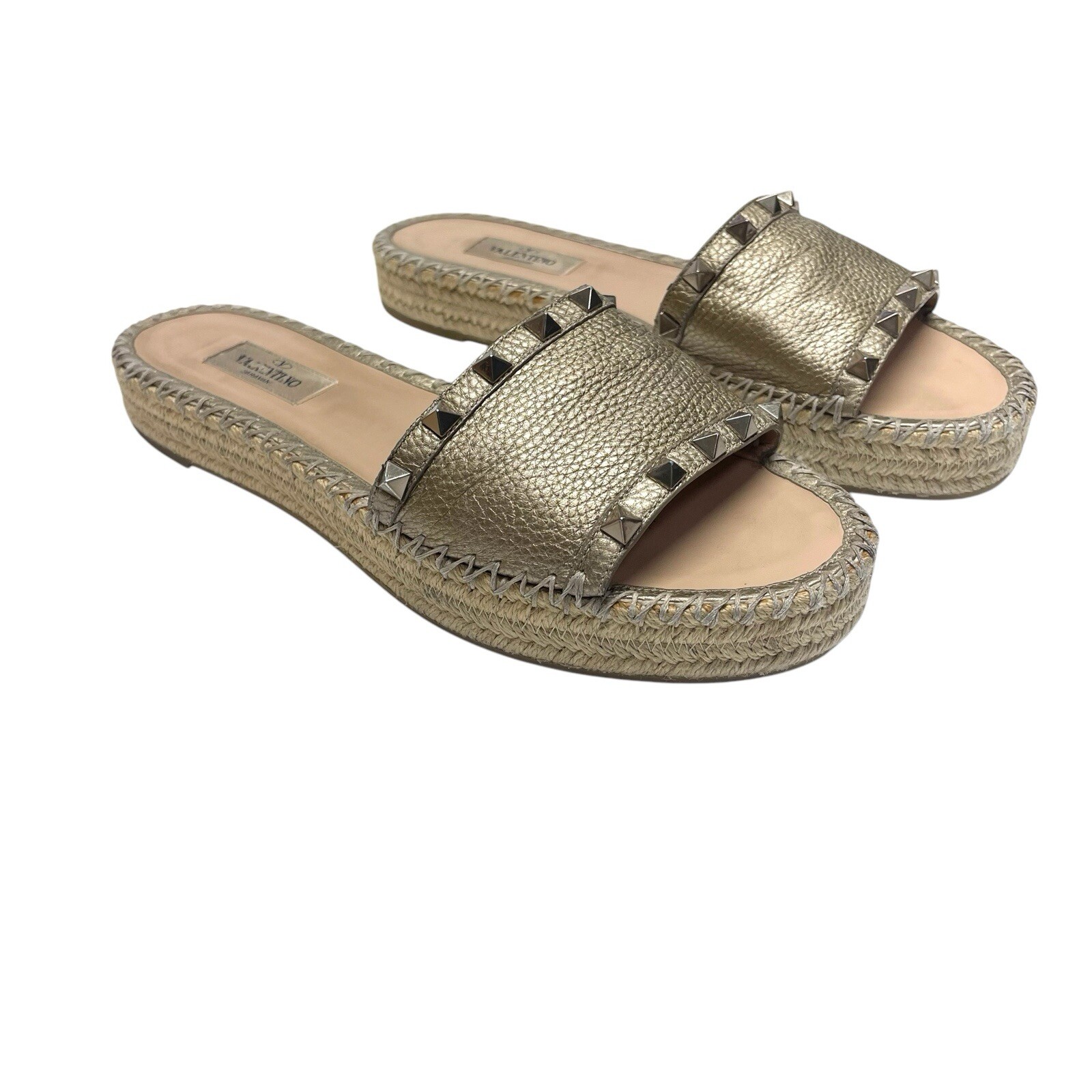Valentino Garavani Women's Rockstud Double Espadrille Slide Sandals Size 39