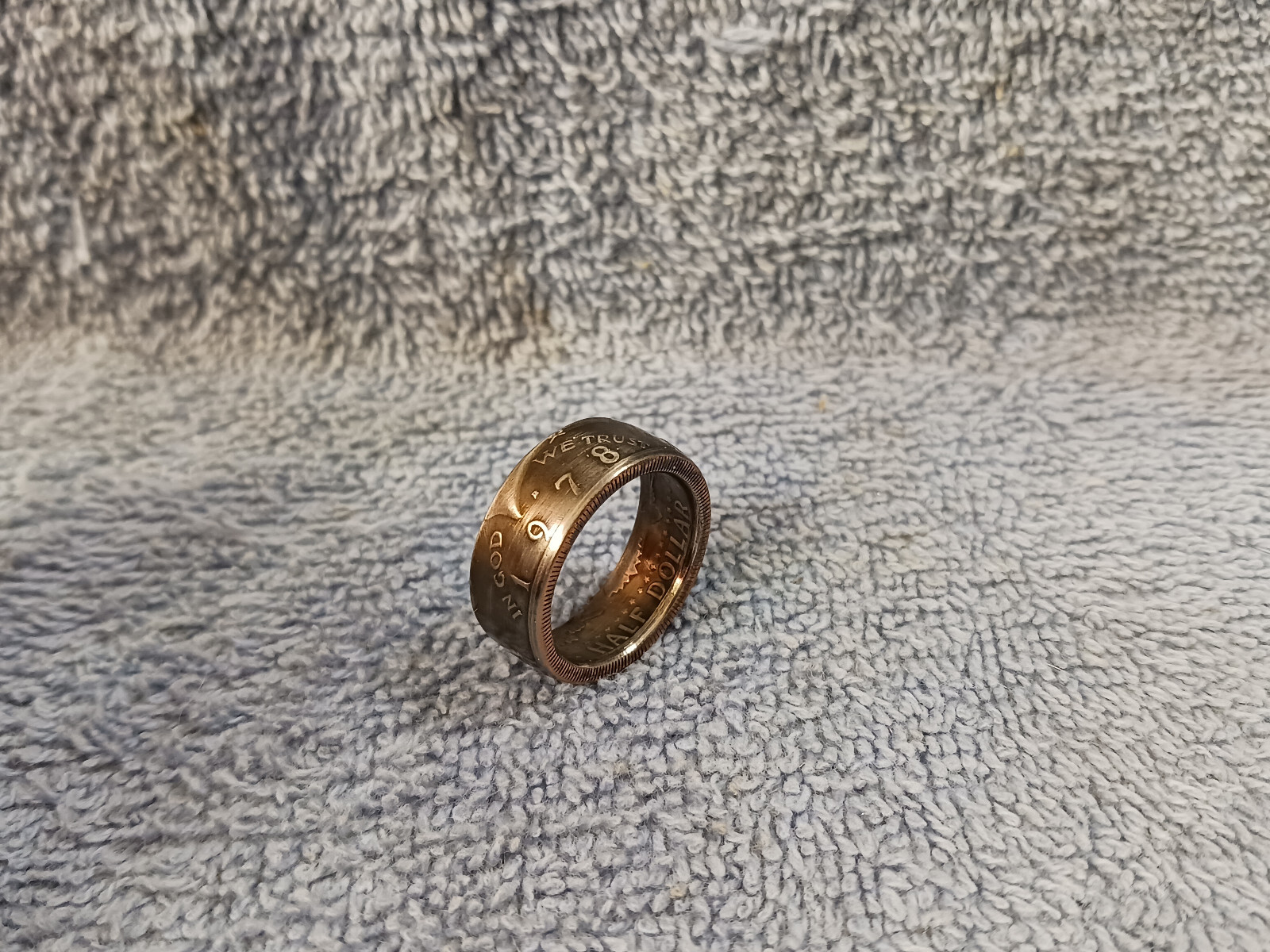 1978 Kennedy Half Dollars  size 9   coin ring  Handmade mixed metals (A)