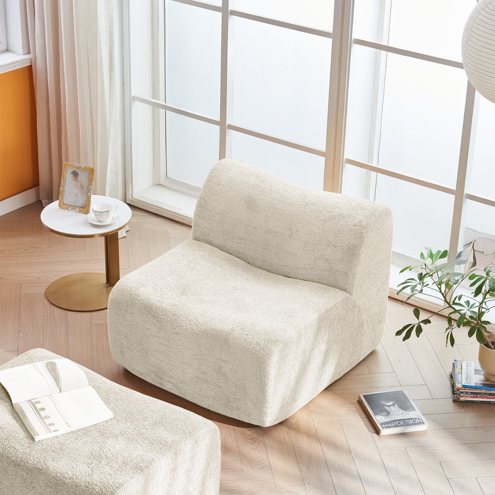 Space-Saving Single Foam Sofa Chair with Footrest & Pillow