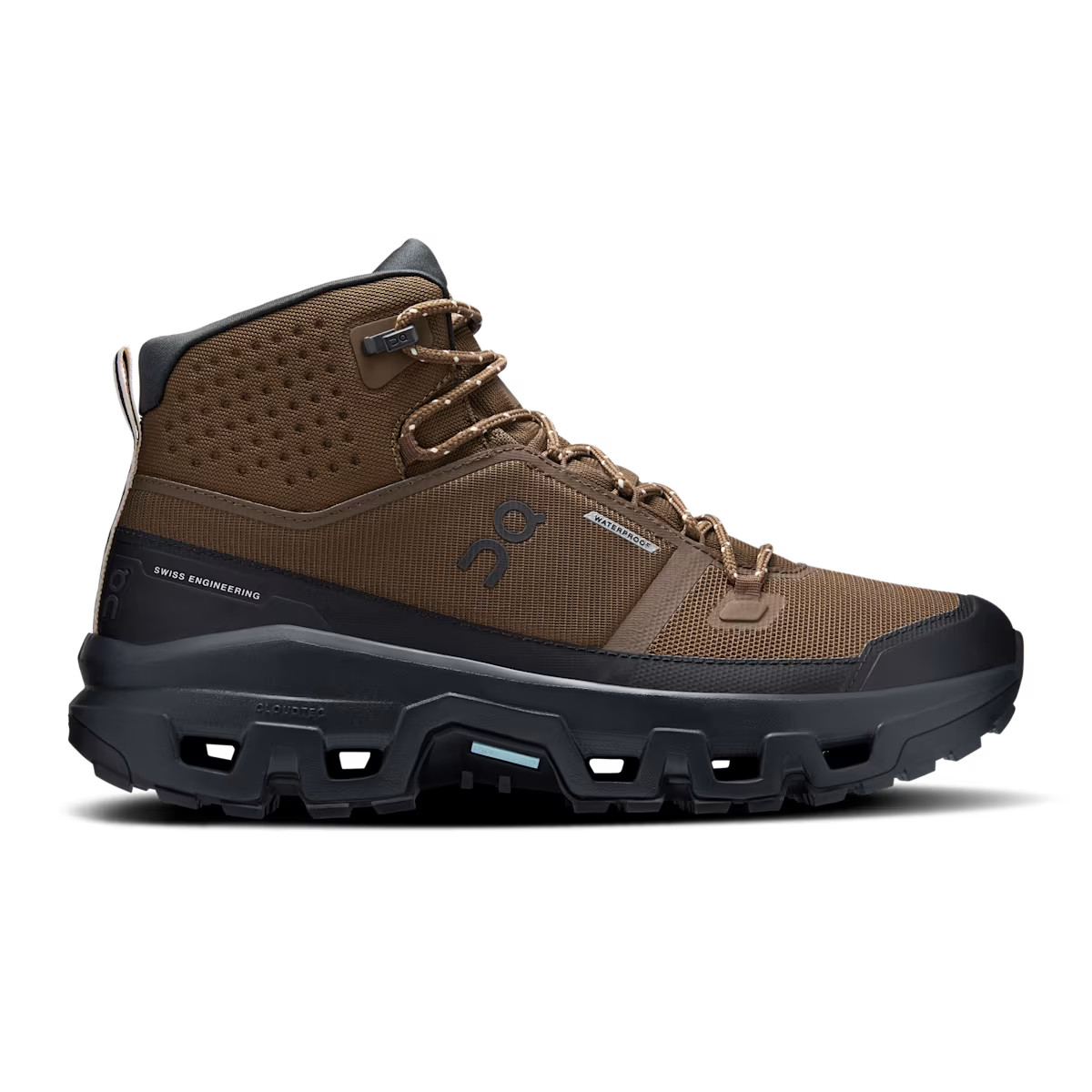 On Mens Cloudrock Mid Waterproof Hiking Boots | Earth/Black Edition - Free Ship