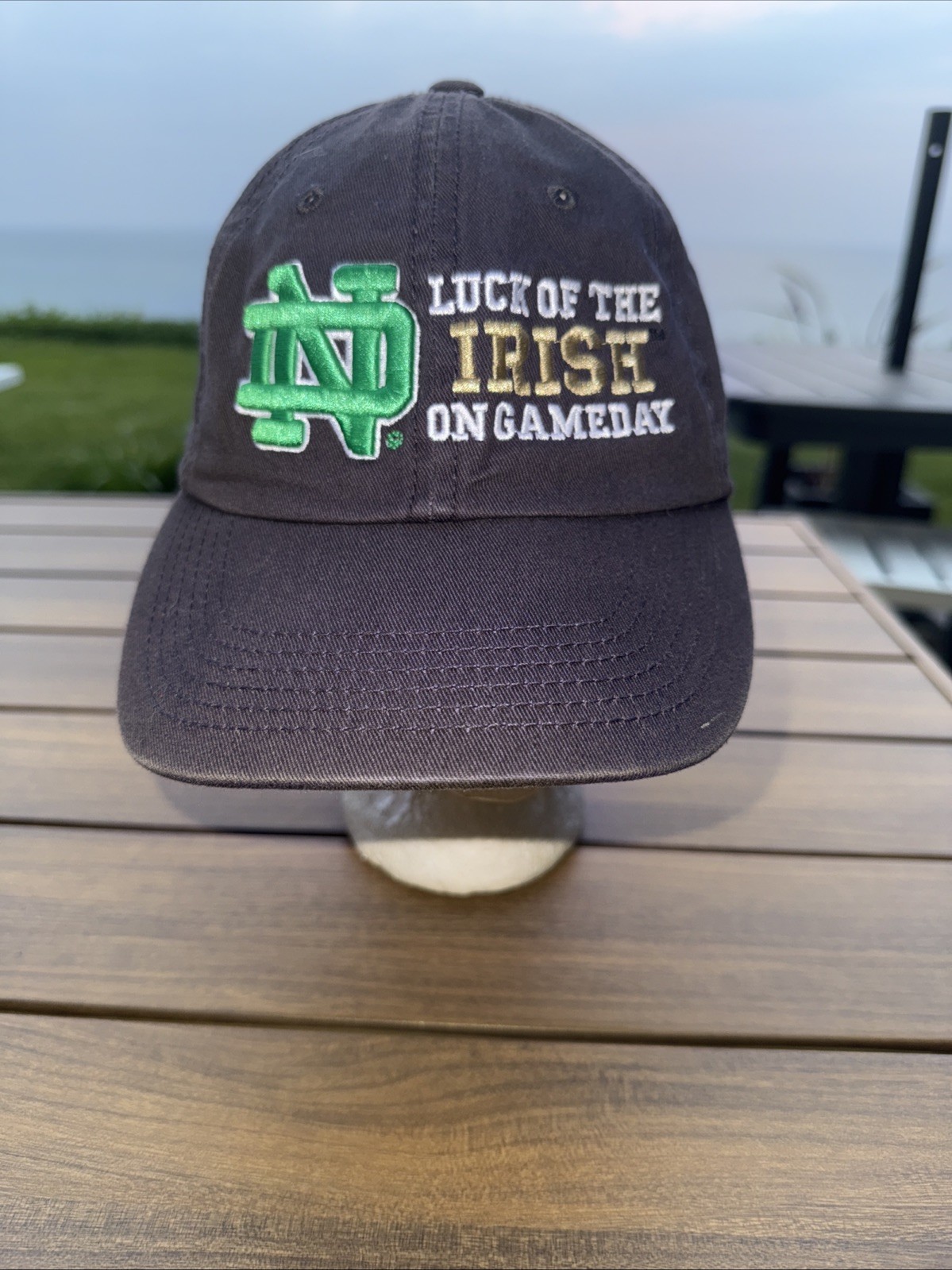 ND Notre Dame Green w White Luck of the Irish NavyHat Cap Strap Buckle TOW ESPN